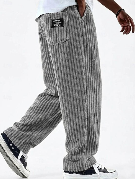 Men's Wide-Leg Corduroy Trousers - Grey