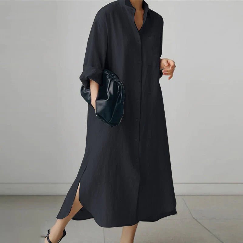 Women's Black Oversized Maxi Shirt Dress