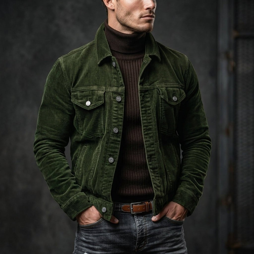 Men's Slim Corduroy Trucker Jacket - Green