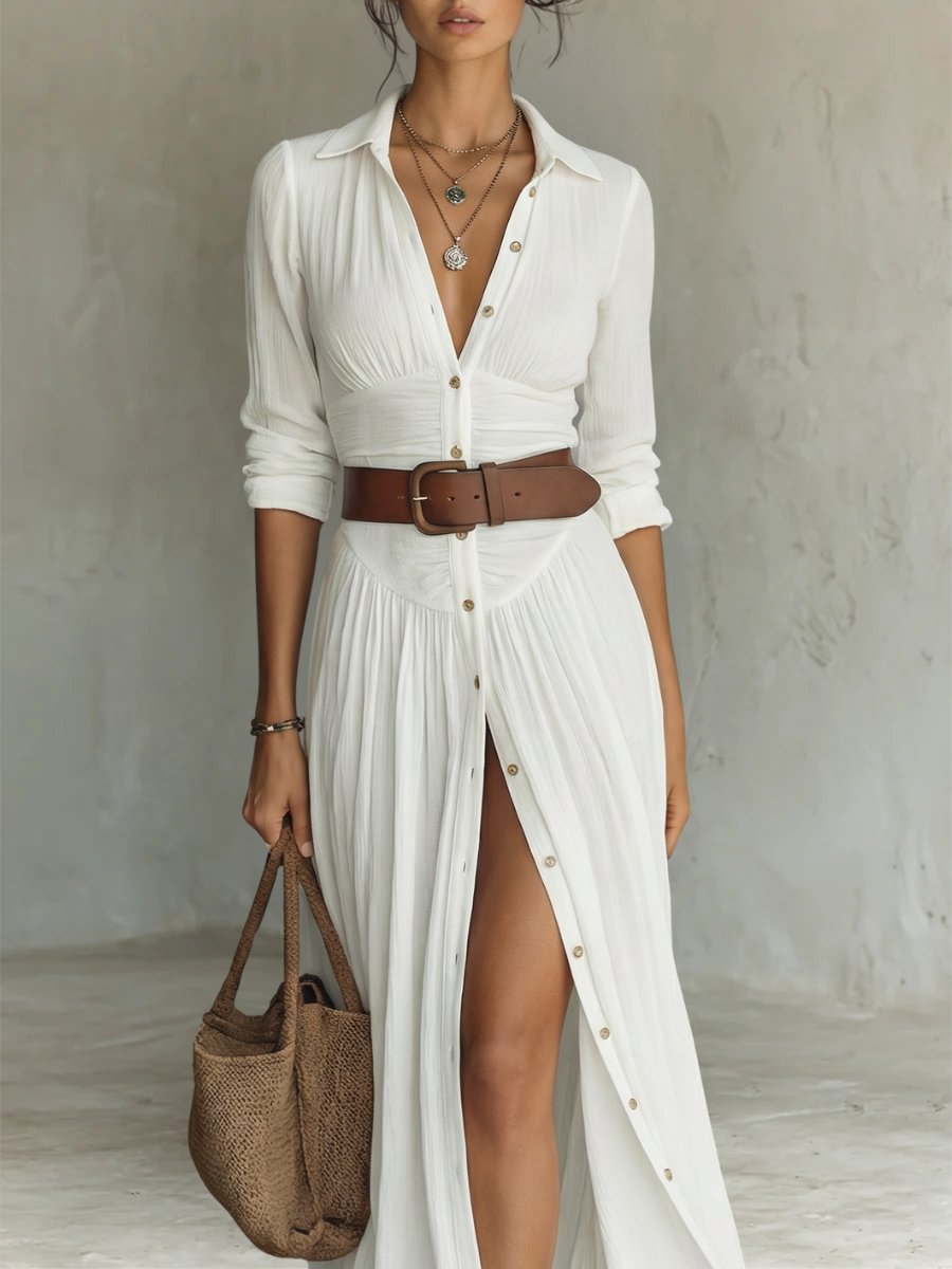 Women's Long Sleeve Vacation Maxi Shirt Dress