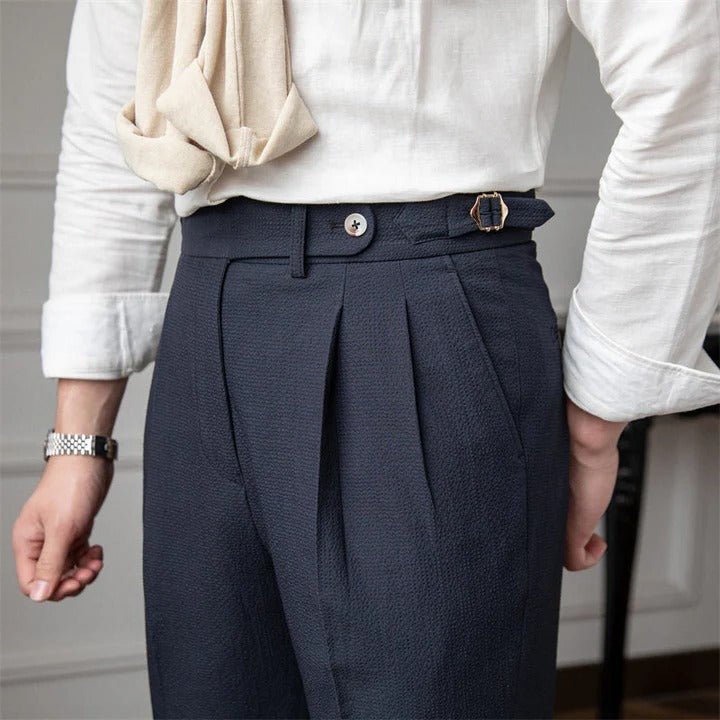 Men's Pleated Wide-Leg Trousers - Navy blue