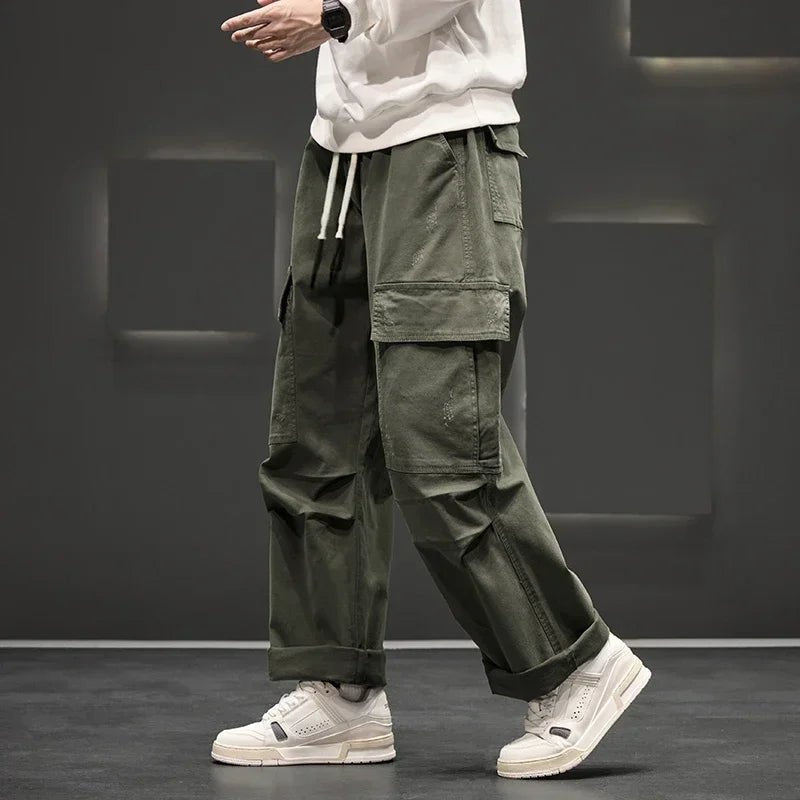 Men's Wide-Leg Cargo Trousers - Green