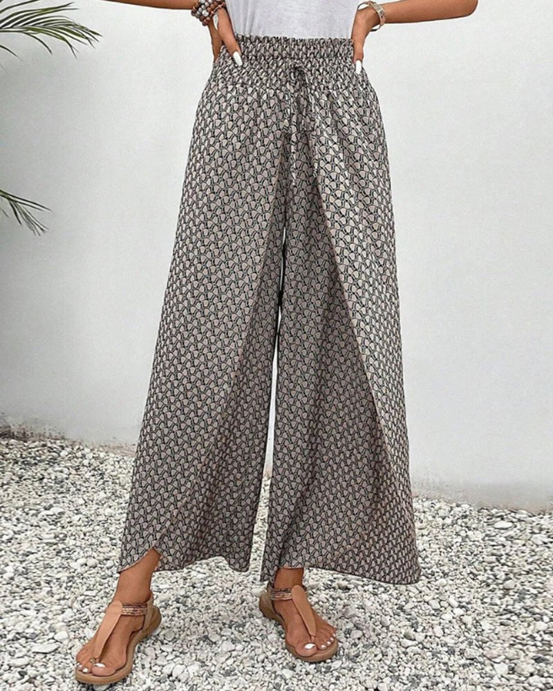 Women's High-Waisted Wide-Leg Palazzo Trousers - Gray