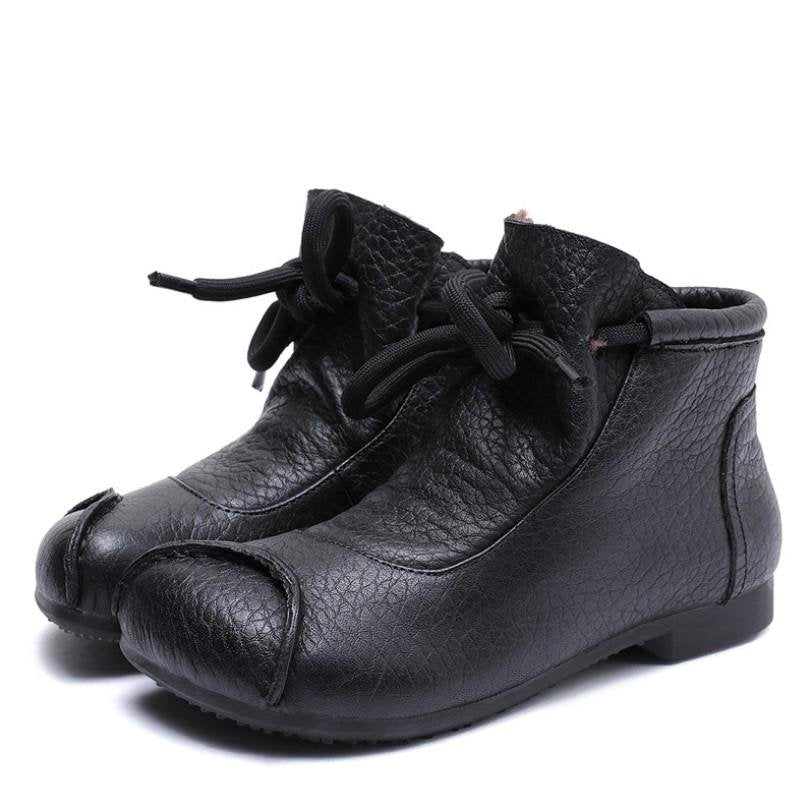 Women's Leather Lace-Up Ankle Boots - Black