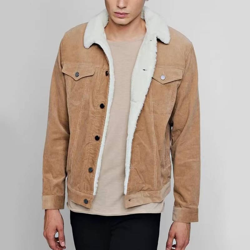 Men's Corduroy Sherpa Trucker Jacket - Khaki