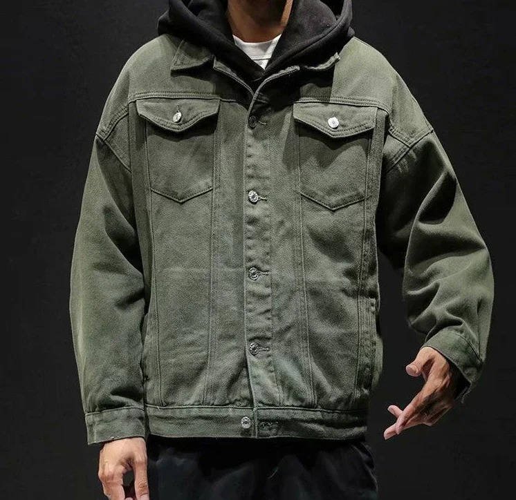 Men's Oversized Denim Trucker Jacket - Army Green