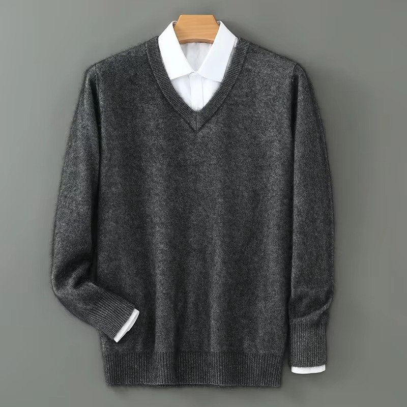 Men's V-Neck Jumper - dark gray