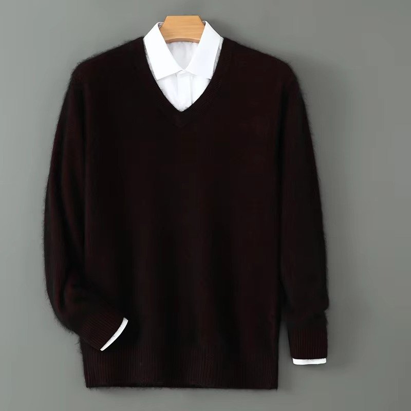 Men's V-Neck Jumper - black safflower