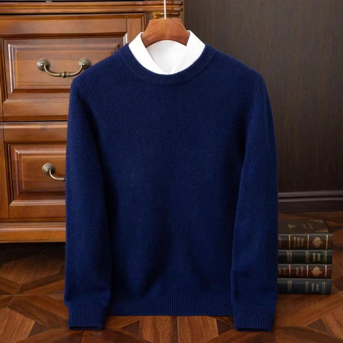 Men's Wool Crewneck Jumper - Navy Blue