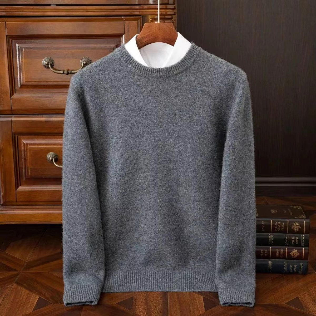 Men's Wool Crewneck Jumper - Dark Gray
