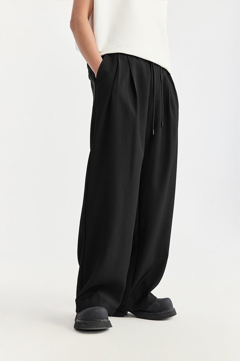 Unisex Pleated Wide-Leg Trousers - Black
