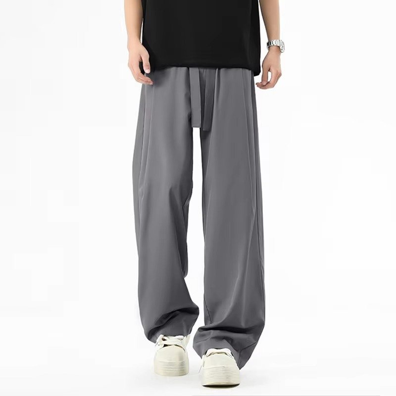 Men's Satin Wide-Leg Trousers - Dark Gray