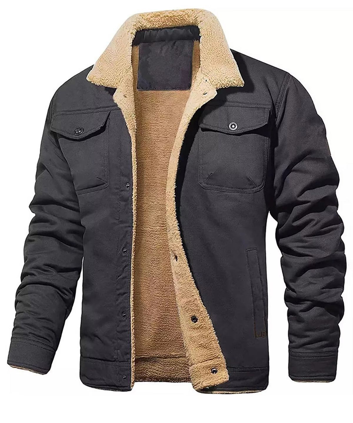 Men's Sherpa-Lined Trucker Jacket - Dark Gray