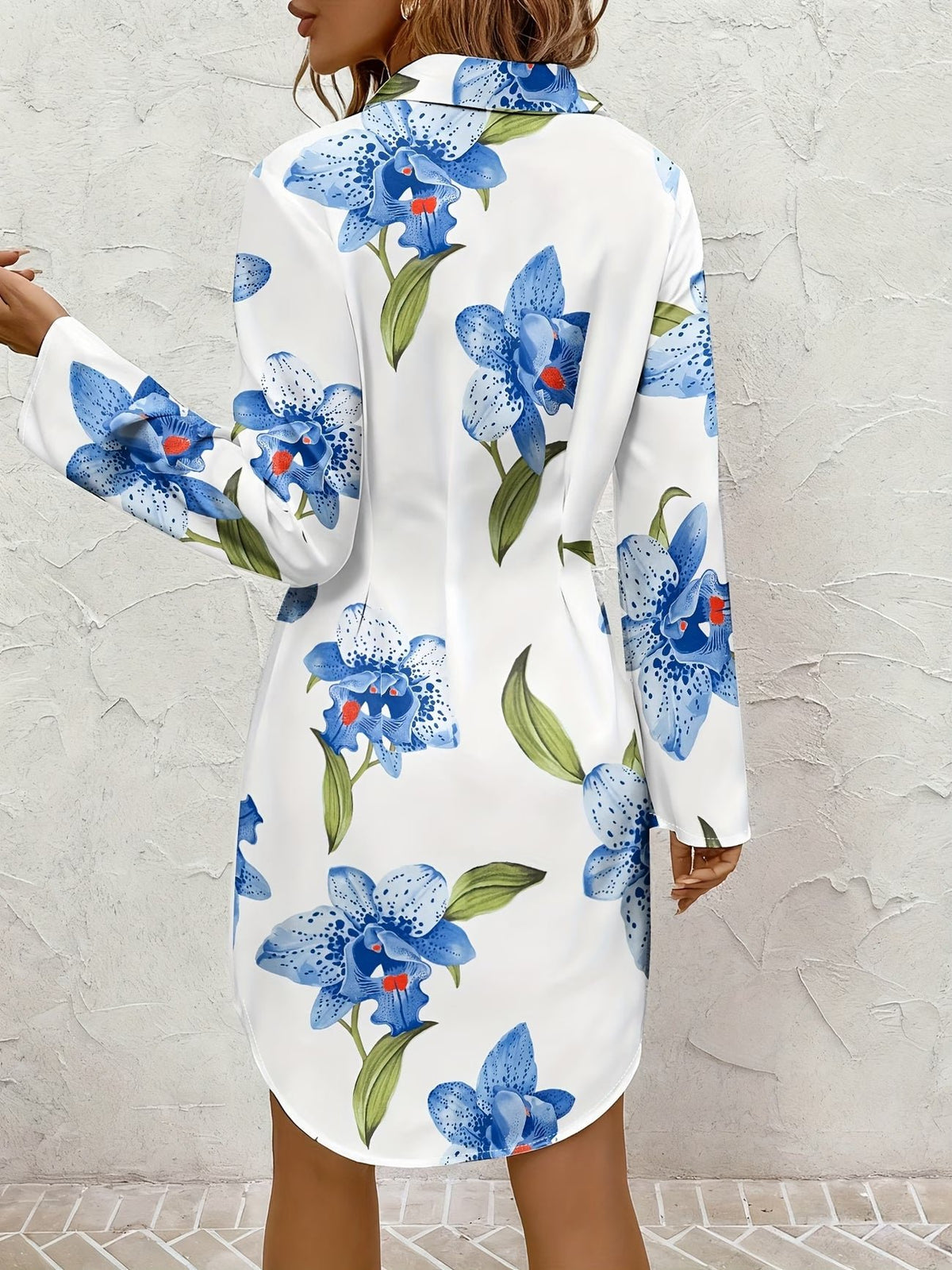Women's Floral Satin Shirt Dress