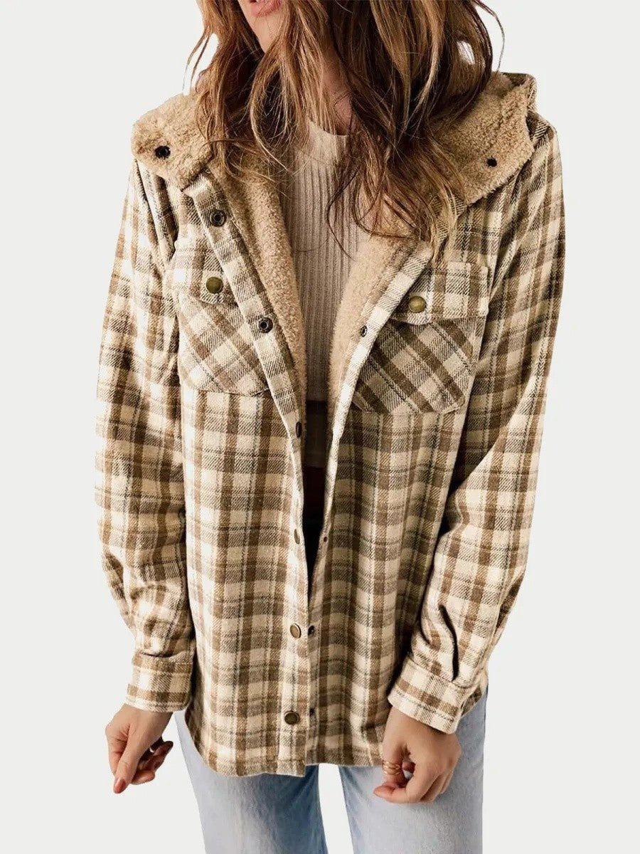 Women's Oversized Plaid Shirt Jacket - Khaki