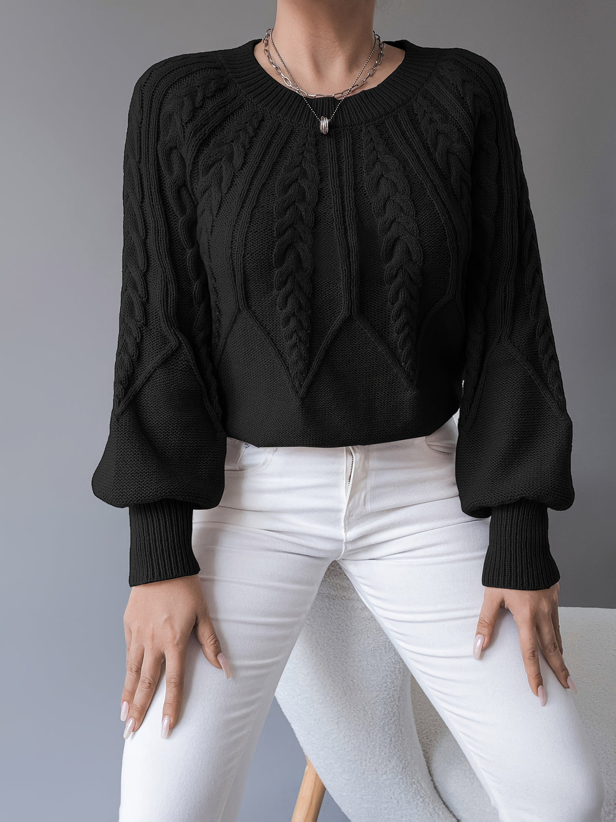 Women's Cropped Cable-Knit Wool Jumper