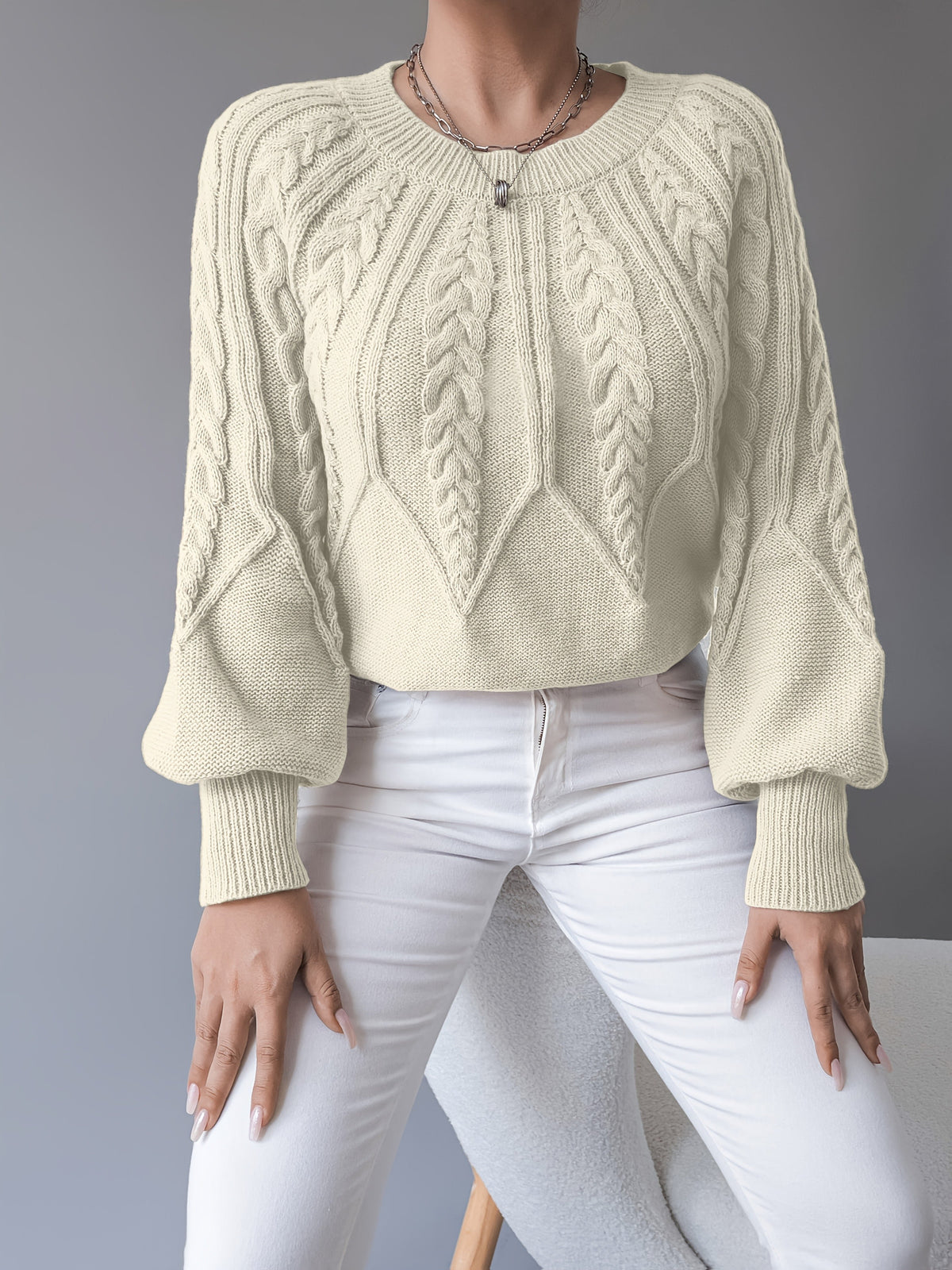 Women's Cropped Cable-Knit Wool Jumper