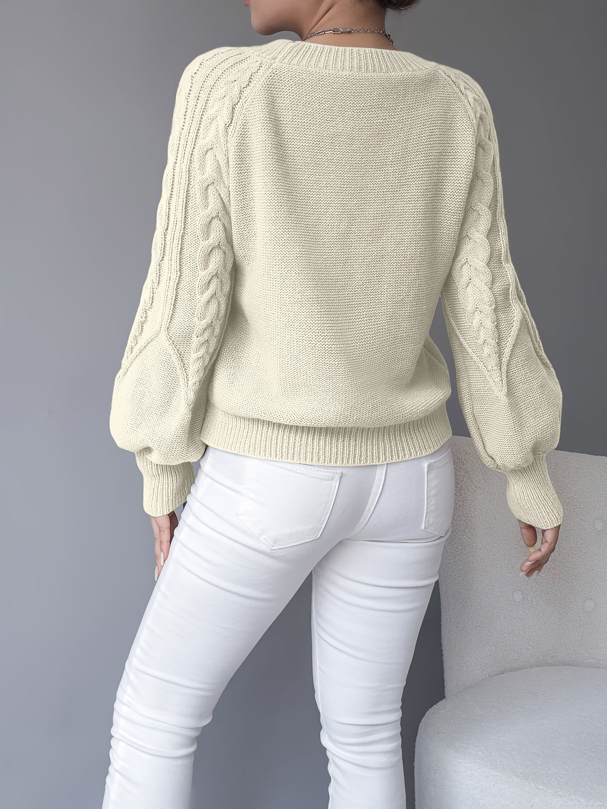 Women's Cropped Cable-Knit Wool Jumper