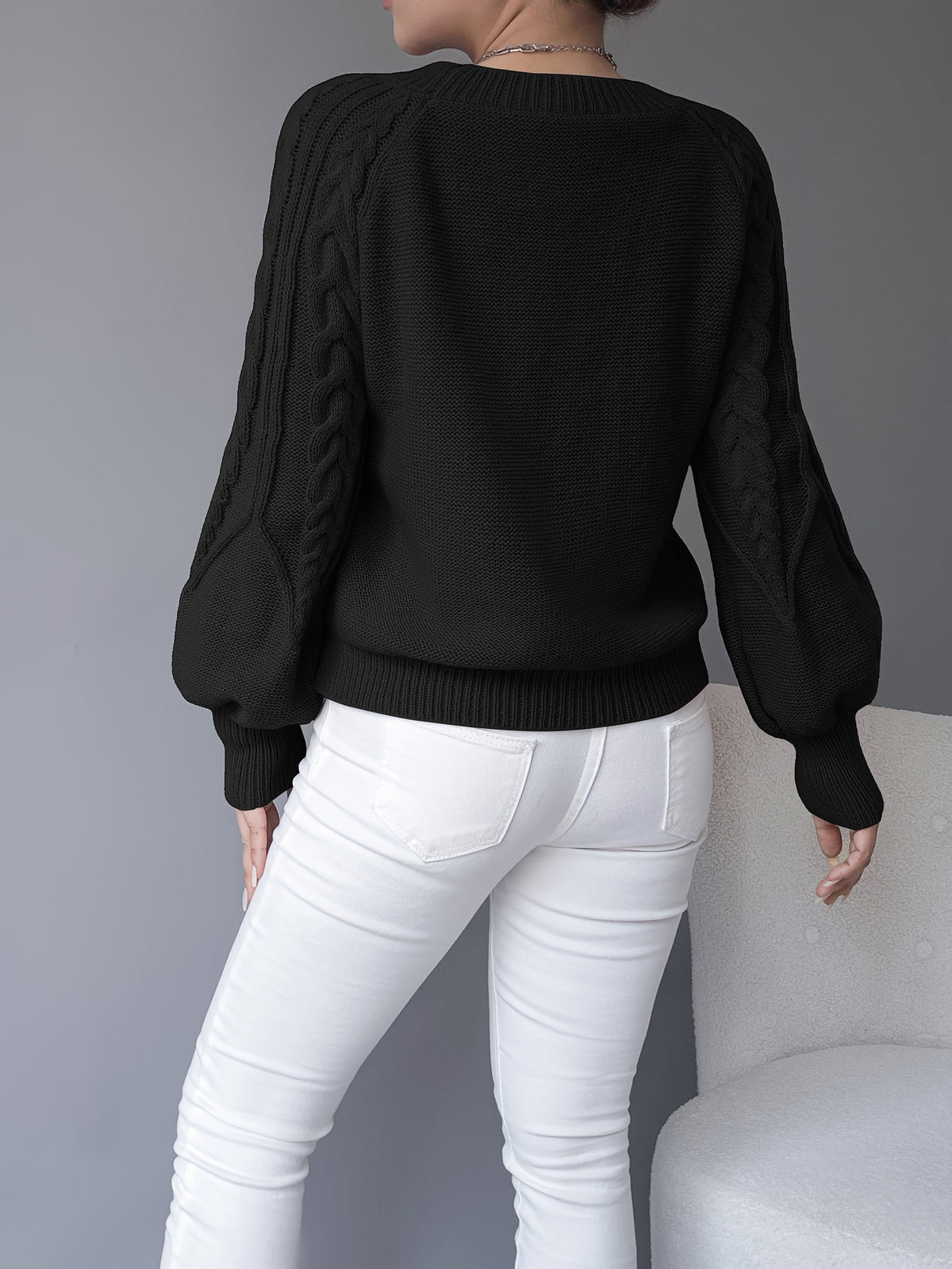 Women's Cropped Cable-Knit Wool Jumper