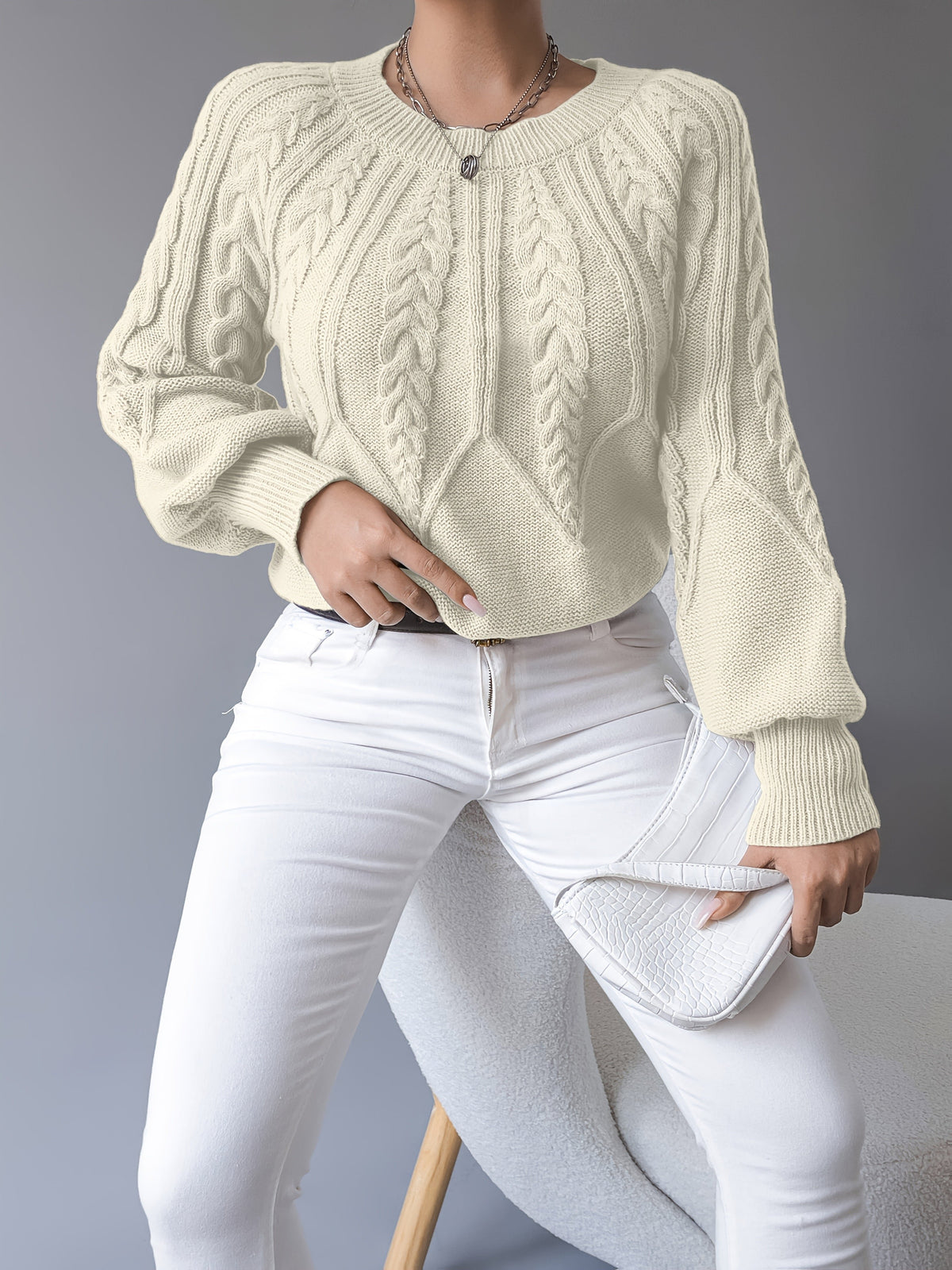 Women's Cropped Cable-Knit Wool Jumper