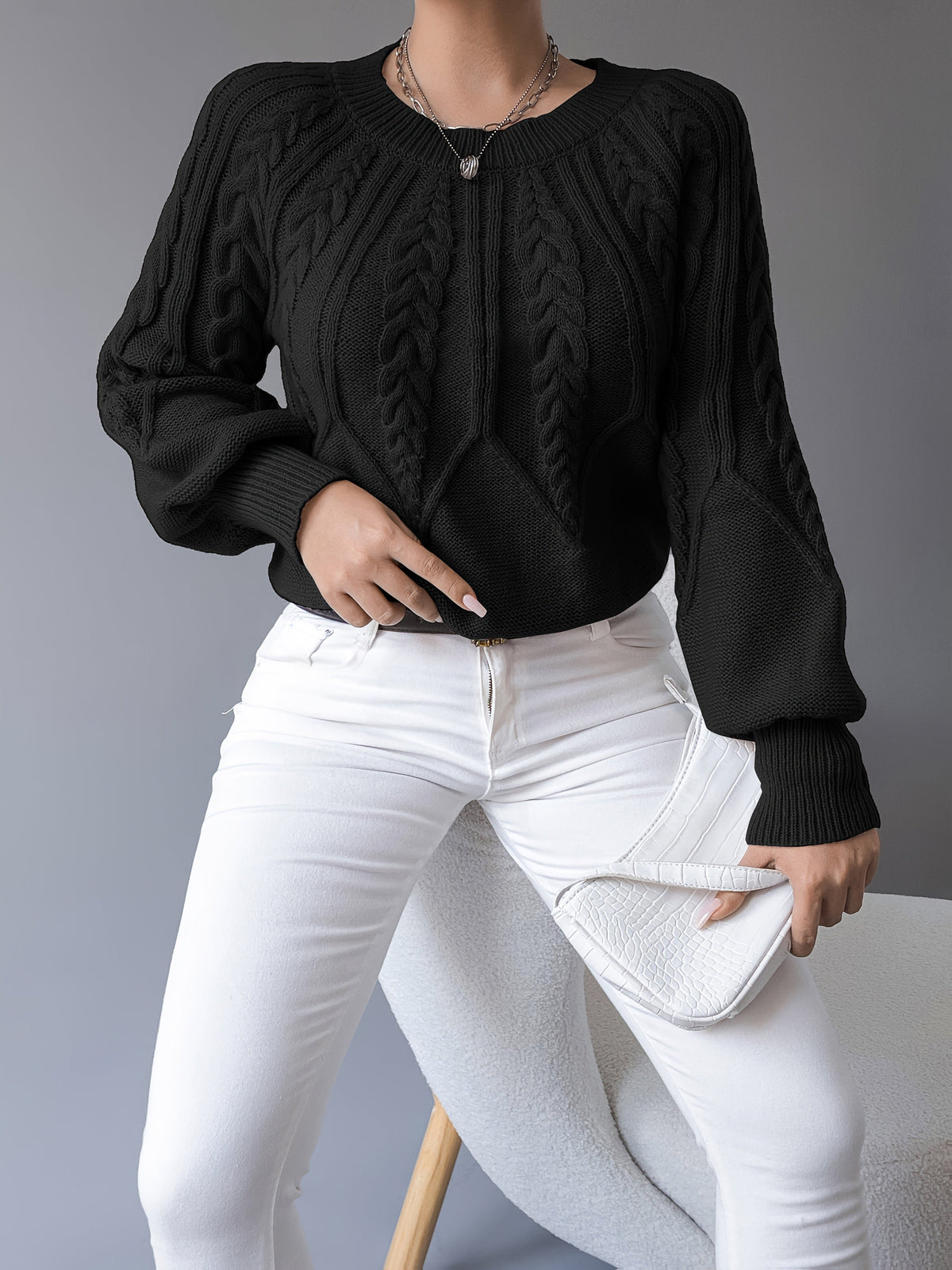 Women's Cropped Cable-Knit Wool Jumper