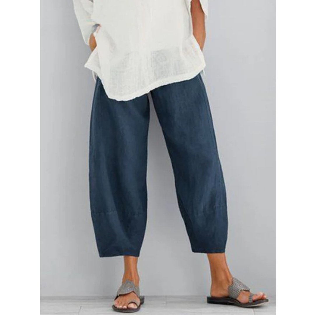 Women's Cropped Lantern Trousers - Blue