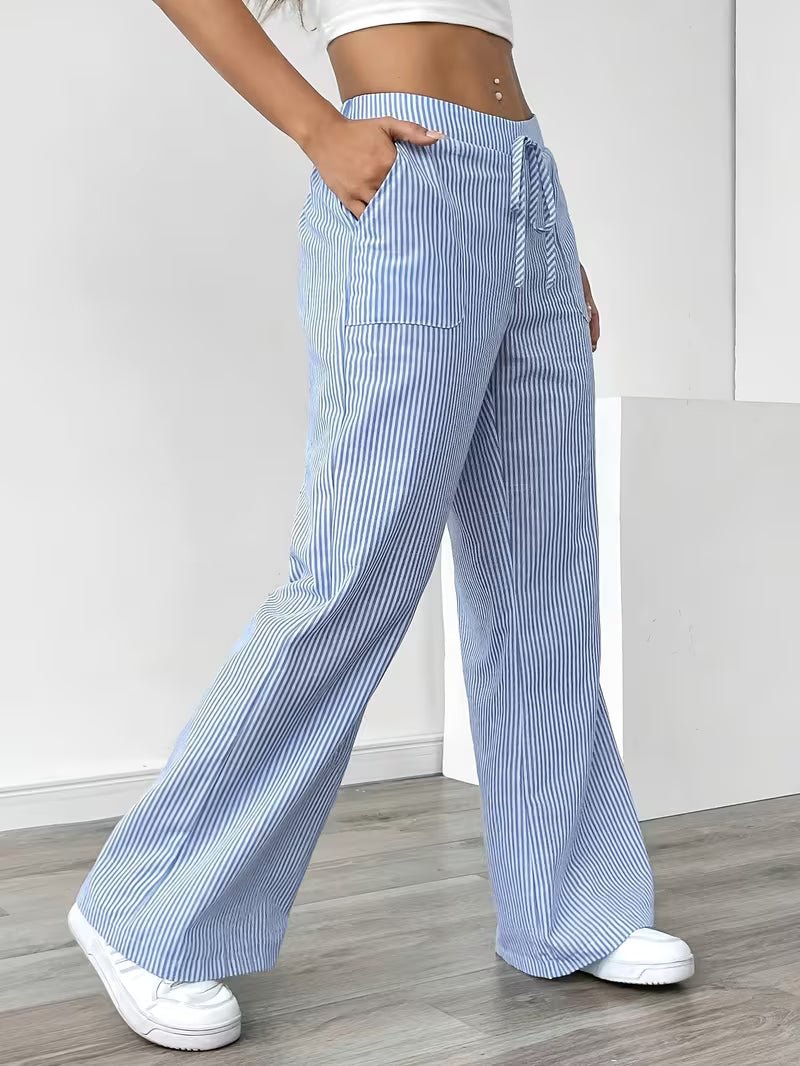 Women's Wide-Leg Pinstripe Trousers - Blue