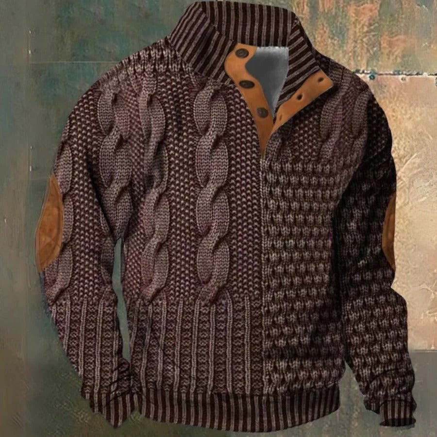 Men's Cable Knit Jumper - Dark Red
