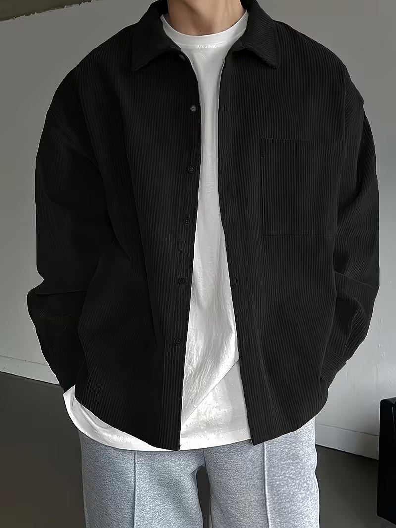 Men's Oversized Corduroy Overshirt - Black