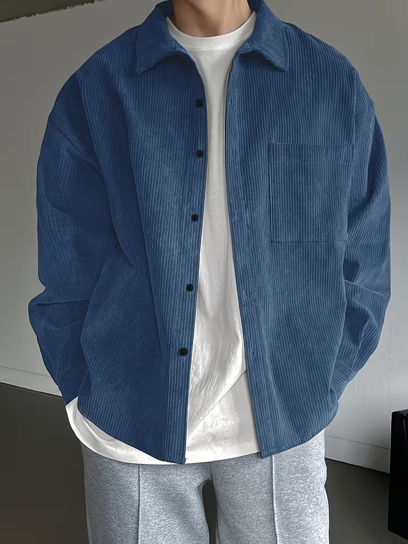 Men's Oversized Corduroy Overshirt - Blue