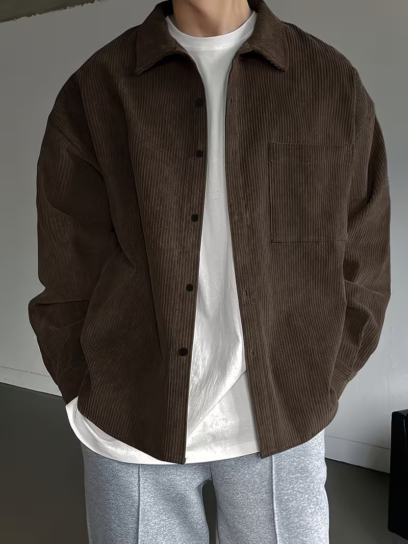 Men's Oversized Corduroy Overshirt - Brown