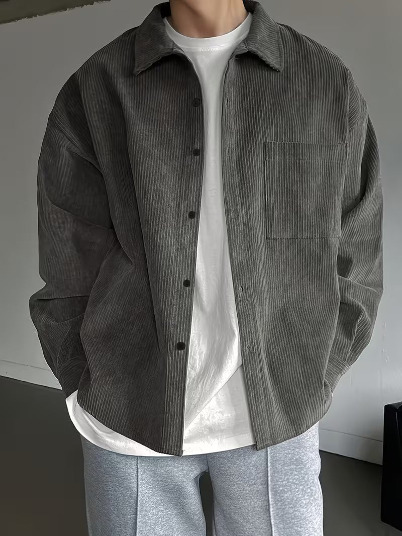 Men's Oversized Corduroy Overshirt - Grey