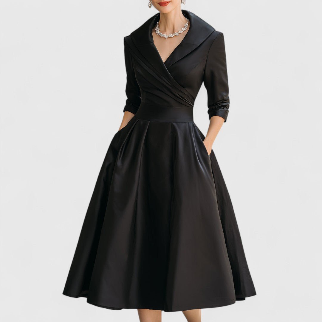 Women's Satin Midi Wrap Dress - Black