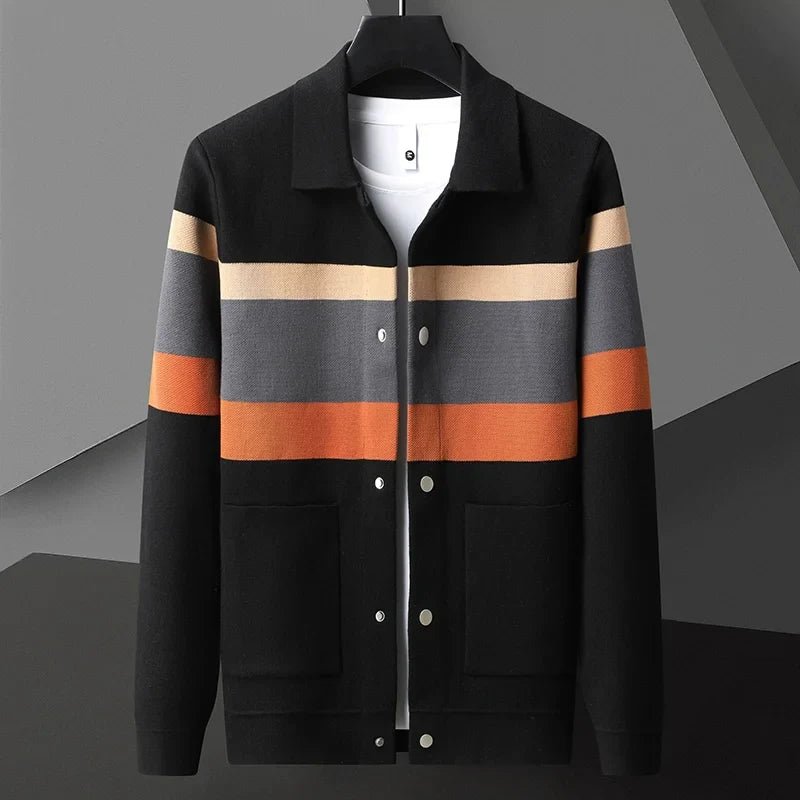 Men's Striped Knit Jacket - Black Orange