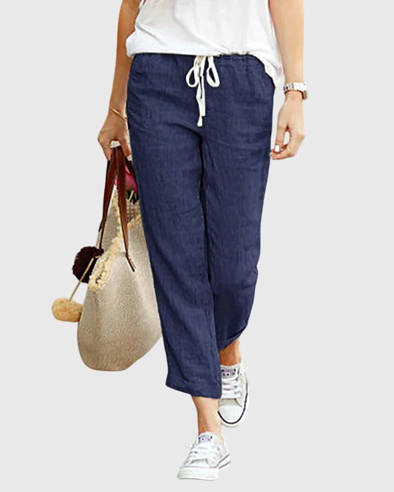 Women's Cropped Trousers - Navy Blue