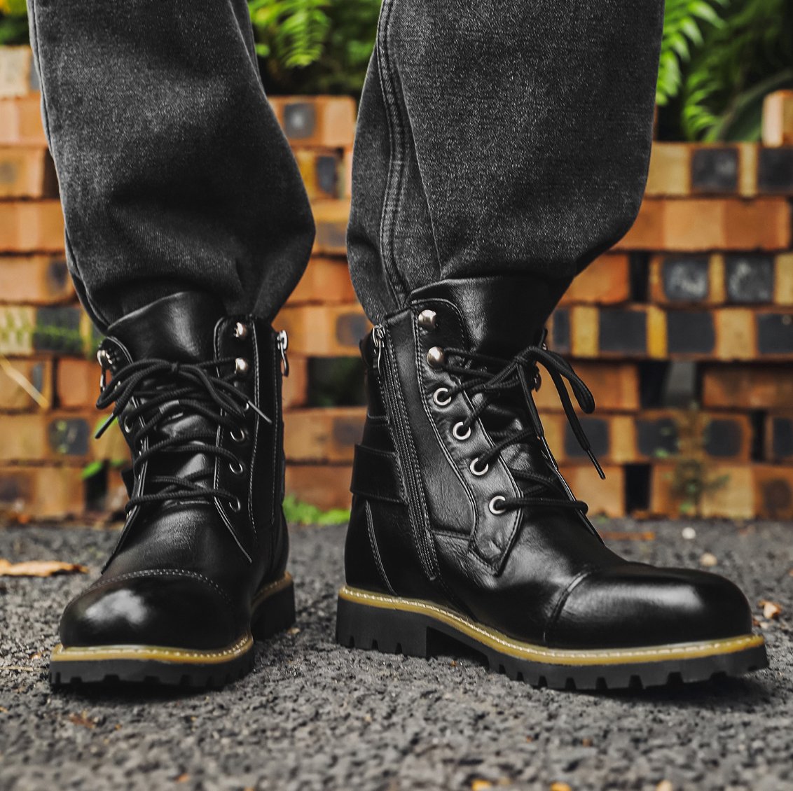Men's Faux Leather Combat Boots