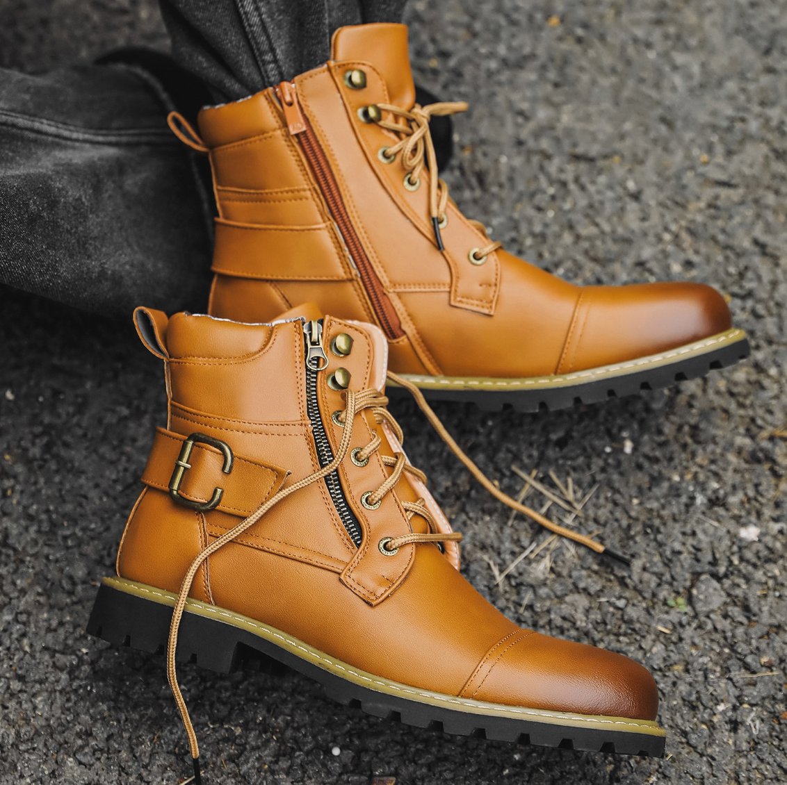 Men's Faux Leather Combat Boots