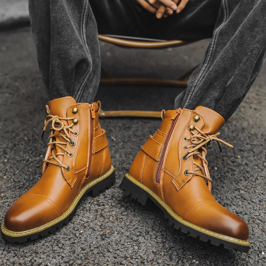 Men's Faux Leather Combat Boots