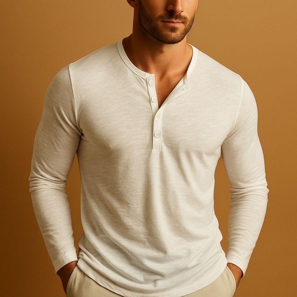 Men's Long Sleeve Slim Henley - White