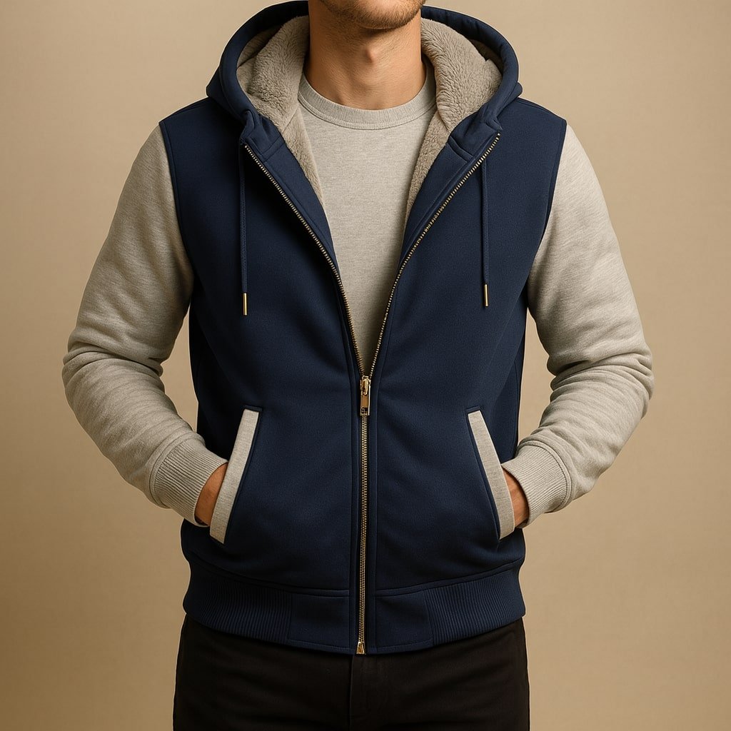 Men's Sherpa-Lined Hooded Varsity Jacket