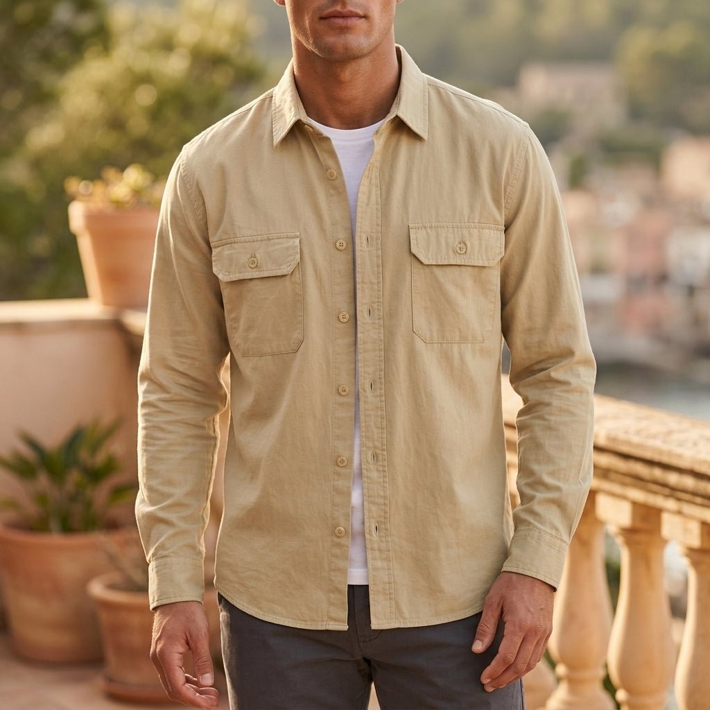 Men's Garment-Dyed Cotton Twill Overshirt - Cream