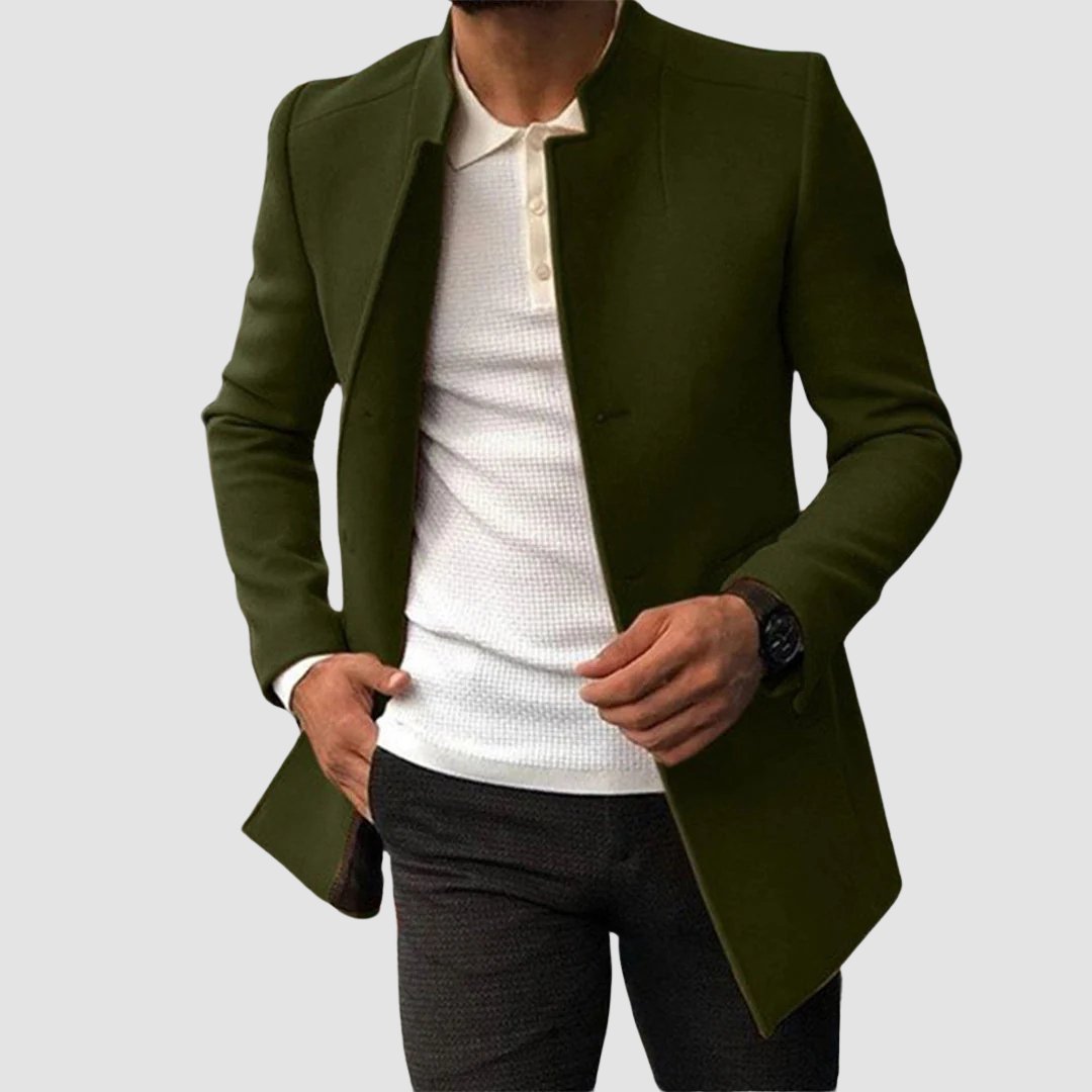 Men's Slim Wool Overcoat - Army Green