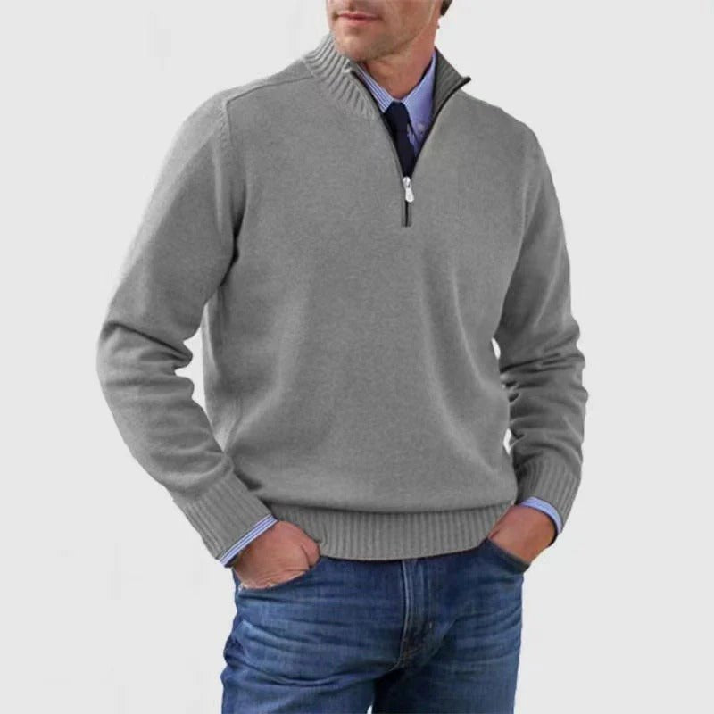 Men's Quarter-Zip Jumper - Light Gray