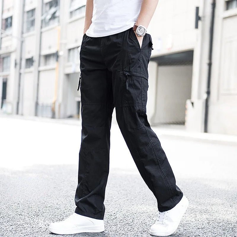 Men's Straight-Leg Cargo Trousers - Black