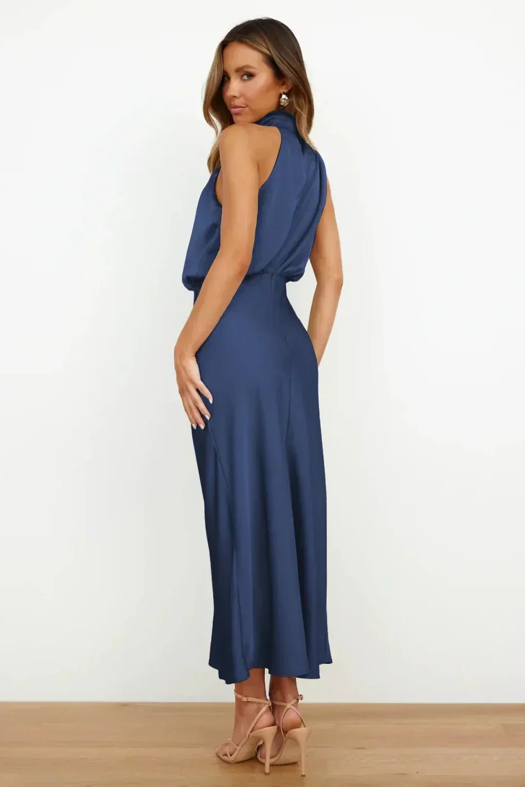 Women's Halter Satin Midi Dress