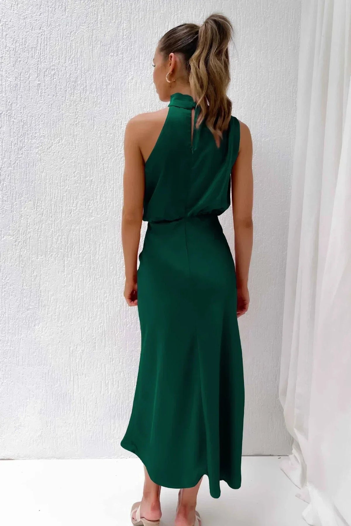 Women's Halter Satin Midi Dress