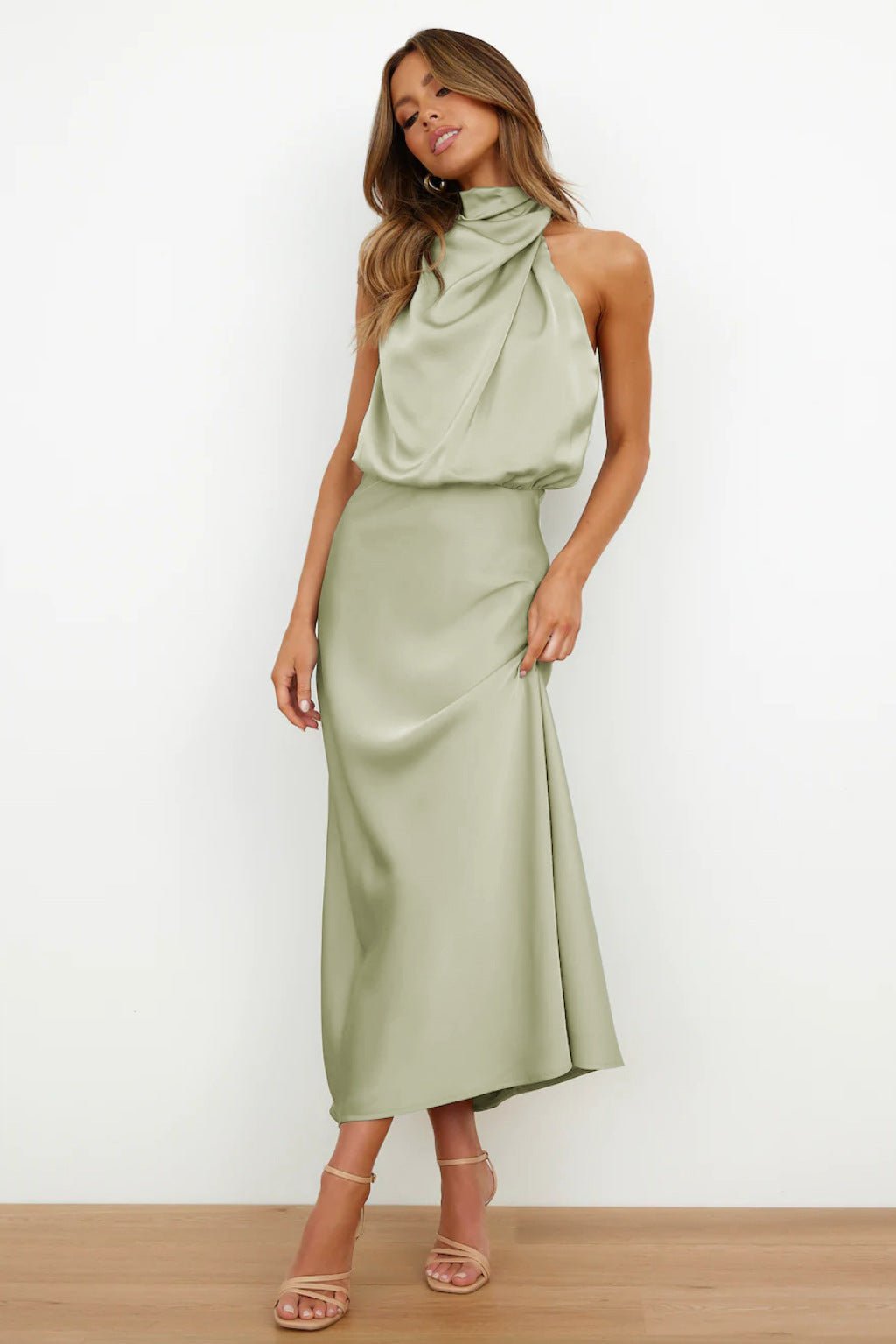 Women's Halter Satin Midi Dress