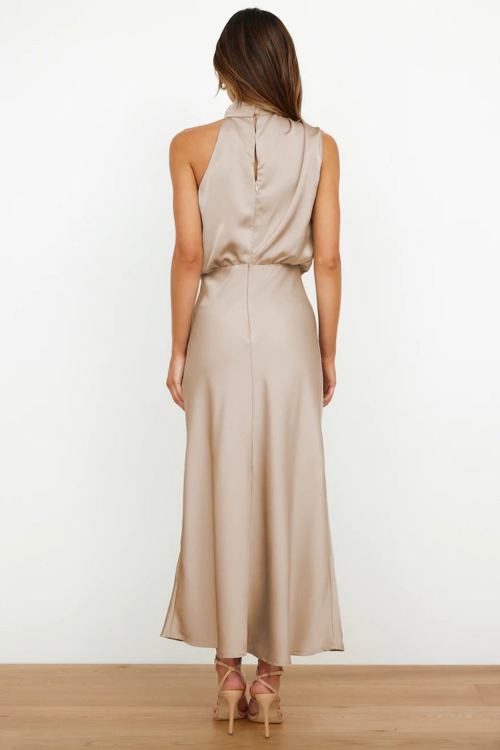 Women's Halter Satin Midi Dress