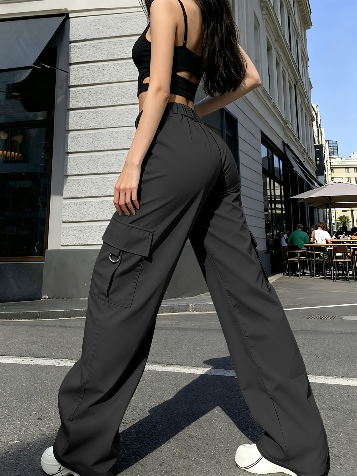 Women's High-Waisted Wide-Leg Cargo Trousers