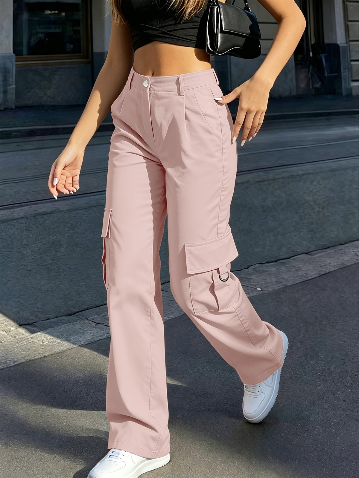 Women's High-Waisted Wide-Leg Cargo Trousers